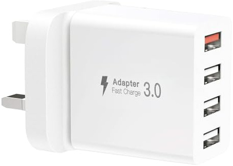 Multi USB Plug Charger UK, 4-Port USB Wall Charger Plug, Charging Power Adapter Compatible with Smartphone/Tablet and more