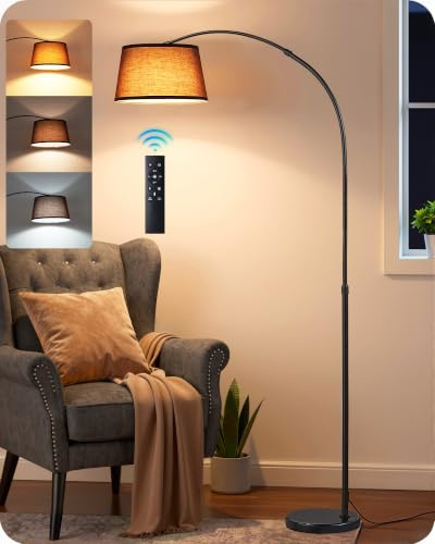 EDISHINE Stehlampe Wohnzimmer, Höhenverstellbar, LED Dimmbar, E27 | Bogenlampe mit drehbarem Lampenkopf, 143-176 cm verstellbares Metallgestell, magnetische Fernbedienung, inkl. 9W LED