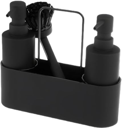 PRITOK 300ML Spülmittelspender Küche: ABS Material Seifenspender Küche, 4-in-1 Spülmittelspender Set, Spülmittelspender mit Schwammhalter für Küchenorganisation – Schwarz