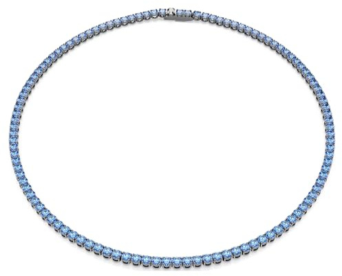 Swarovski Tennis Matrix Halskette, rund, blau, Ruthenium plattiert