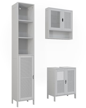 Vicco Badmöbel-Set Liora, Weiß, 48 cm, besteht aus Waschbeckenunterschrank, Spiegelschrank und Hochschrank