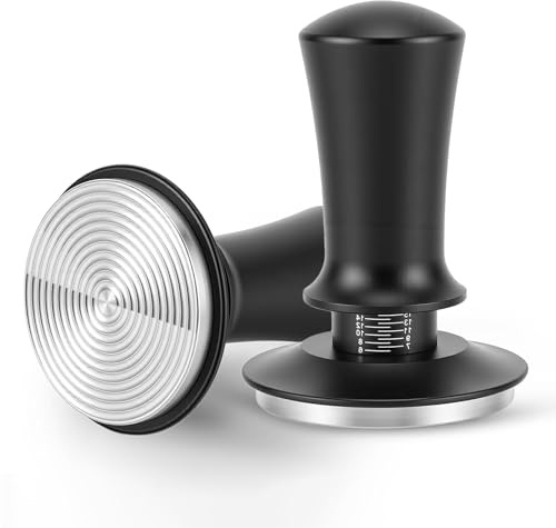 53mm Threaded Coffee Tamper, Spring Loaded Espresso Tamper Professional Barista Tool, Self Leveling Stainless Steel Tamper for Portafilter