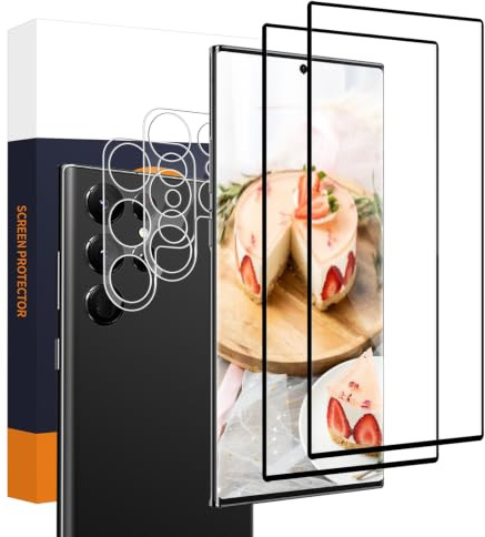 Screen Protector for Samsung S24 Ultra 5G with Camera Lens Protector | No Bubbles, 9H Hardness Resistant, Anti-Scratch, 0.33mm HD Sensitive Touch Galaxy S24 Ultra Tempered Glass Film 2+2 Pack