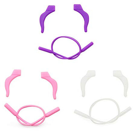 EnzoDate 3 Sets Pack Lunettes enfants Cordons en silicone et ponts de suspension, lunettes pour enfants Serrures à oreilles avec bande de bande Récepteur
