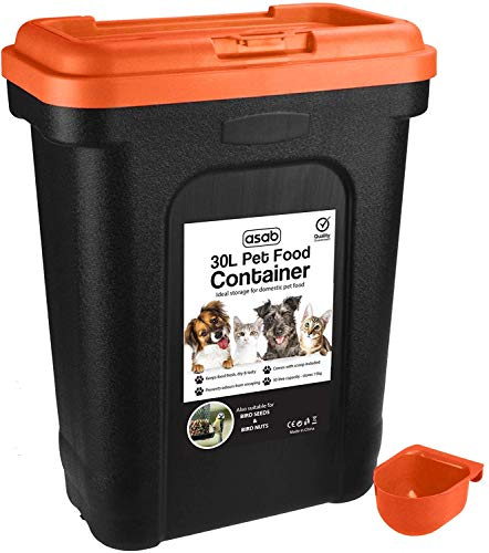 ASAB Pet Food Storage Container Large 30L/15kg Plastic Food Storage Container With Integrated Food Scoop and Flip Top Locking System Perfect for Dog Treats Dog Food and Kitten Food (Red, Large)