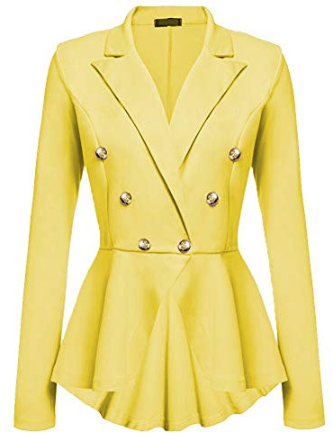 Donna Ufficio Tailleur Elegante Corto Giacca Blazer Giallo S