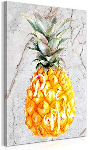 decomonkey Bilder Ananas Pineapple 40x60 cm 1 Teilig Leinwandbilder Bild auf Leinwand Vlies Wandbild Kunstdruck Wanddeko Wand Wohnzimmer Wanddekoration Deko Obst Marmor Stein Textur gelb grün