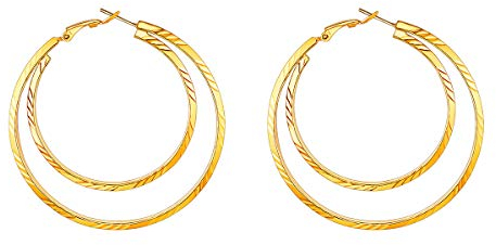 FOCALOOK Hoops Ohrringe Damen 60mm/45mm Doppel Kreis Creolen Gold überzogen groß Statement Kreolen Ohrringe trendig Schmuck Accessoire für Alltagskleidung Abendkleid