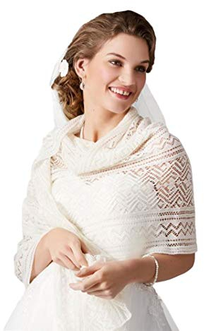 Unbekannt Strick Stola gestrickter Schal Ivory Brautjacke Jacke Poncho Tuch Braut Hochzeit Brautkleid Strickjacke (Ivory)