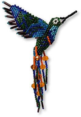 Hummingbird, Beaded Ornamental Figurine, Good Luck Charms, Decorative, Blue, Orange, and Green Christmas Tree Ornaments, Holiday Decoration, Handmade in Guatemala 3 Inches x 5 Inches (Orange Multi)