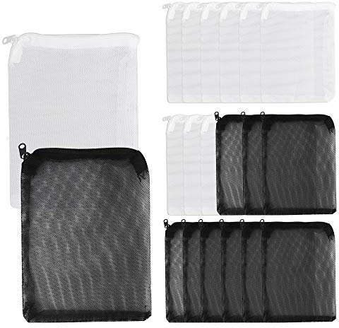 Dadabig 20 Stück Aquarium Filterbeutel, Nylon Medien Mesh Aquarium Netzfilterbeutel Wiederverwendbare Filtersack mit Kordelzug Reißverschluss für Aktivkohle- und Ammoniak-Entferner, Weiß und Schwarz