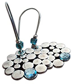 ✿ HELLBLAUE BUBBLES SEIFENBLASEN SCHEIBE HANDGEFERTIGTE HAKEN ✿ lange Haken Ohrringe und Bubble Glas Perlen und Cabochon