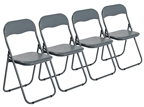 Harbour Housewares Padded Folding Chairs - Solid Grey - Pack of 4 - Easy Store Metal Frame Foldable Desk Chair for Office, Dining, Kitchen