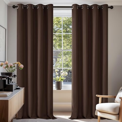 Deconovo Vorhang Blickdicht Ösen Vorhang Kinderzimmer Thermogardine Kälteschutz Ösen, 210x140 cm(HöhexBreite), Dunkelbraun, 2er Set