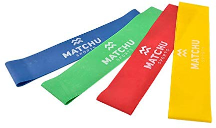 MATCHU - Widerstandsbänder - Fitnessbänder - Resistance Bands - 4 Verschiedene Widerstandsstufen - Yoga, Physiotherapie, Gymnastik, Heimtraining - Powerband - 22cm - Latex