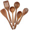 Juego de utensilios de cocina de madera, 6 piezas, utensilios de cocina antiadherentes, espátula, tenedor, espátula ranurada, cuchara de sopa, cucharón