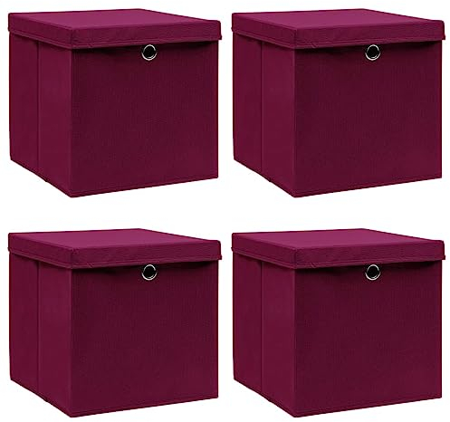 vidaXL 4X Aufbewahrungsbox mit Deckel Zusammenklappbar Spielkiste Regalkorb Faltkiste Korb Kinderbox Box Kiste Dunkelrot 32×32×32cm Stoff