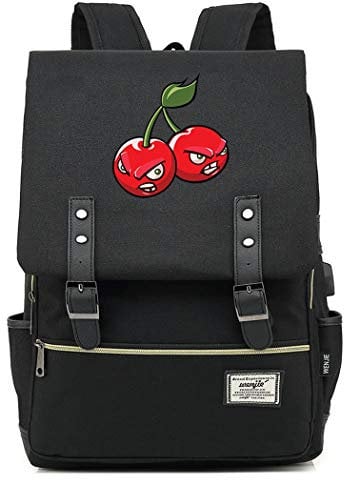 WANHONGYUE Game Plants vs. Zombies College Student Schoolbag Vintage Rucksack 15.6-inch Laptop Backpack with USB Charging Port Black / 1
