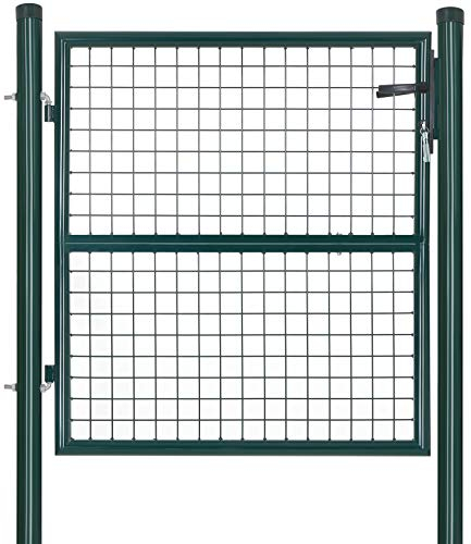 SONGMICS Gartentor, Gartentür, verzinkter Stahl, abschließbar, Tür 106 x 100 cm (B x H), rundes Rohr, rundes Rohr, grün GGD150G01