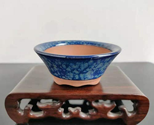 LOOPIG Bonsai-Topf, rund, glasiert, 8,6 x 8,6 x 3,6 cm, Blau