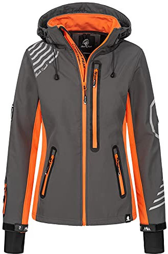 Rock Creek Damen Softshell Jacke Windbreaker Regenjacke Übergangsjacke Softshelljacke Damenjacke Regenmantel Outdoorjacke D-402 Anthrazit-Orange XL