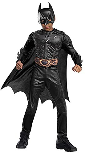 Rubie's 702362 - Costume Batman Black Line, Bambino, Include Tuta con Petto Muscoloso, Mantello e Maschera, Nero, L (8-10 anni)