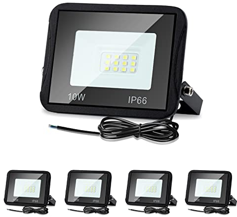 Lospitch 5er 10W LED Strahler Außen, 900LM Fluter Aussen, IP66 Wasserfest Flutlicht Außenstrahler, Außenleuchte Scheinwerfer, 6000K Kaltweiß Außenbeleuchtung für Werkstatt Garage Garten Sportplatz