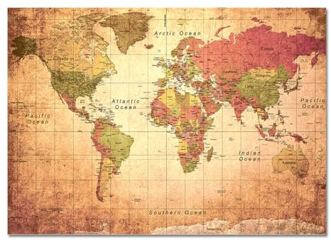 Giallobus - Quadro - Mappa del mondo antica - Vetro acrilico - 50L x 35l cm - Pronto da appendere - Quadri moderni per la casa