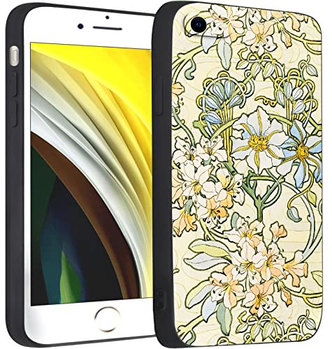 Berkin Arts Compatible iPhone 7/8/SE 2020 Silicone Case - Cute Flower Girls Pattern - Soft Bumper with Screen Protector (Alphonse Mucha-Clematis)