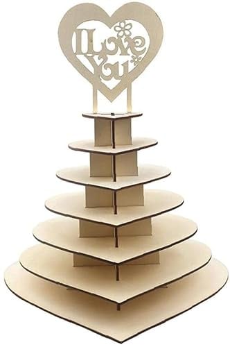 Xfaiz 7 Tier Wooden Heart Shape Chocolate Dessert Candy Tower Holder, Personalised Wedding Display Stand Rack For Afternoon Tea, Tiered Wedding Dessert Stand
