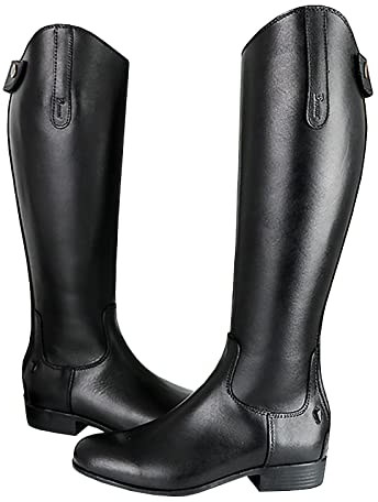 LEBEE Stivali da Equitazione all'aperto Pelle Bovina Forniture equestri Stivali da Cortile stabili Antiscivolo,Black-45