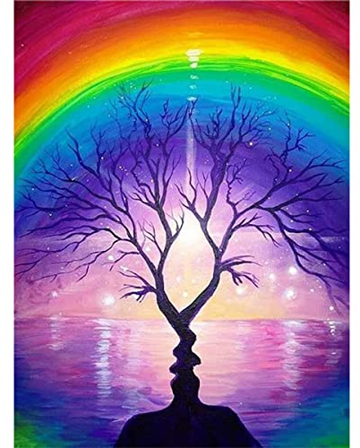 FIYO 5D Diamond Painting Kits, Regenbogen und Zahlen Vollbohrer Kristall Strass Kreuzstich Stickerei Landschaft Diamant Malerei DIY Diamond Art Drills Stickerei für Wohnkultur Geschenk 30 x 45 cm