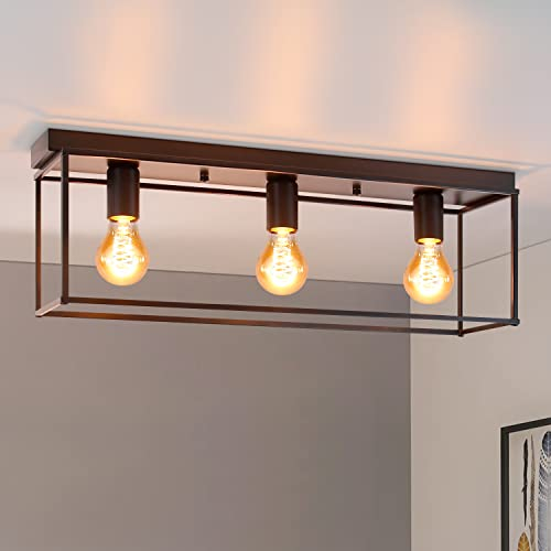 Homefire Deckenleuchte E27 Deckenlampe Vintage - Schwarz industrial Schlafzimmerlampe für Wohnzimmer Esszimmer Retro Lampe aus Metall mit 3 Flammig Deckenbeleuchtung für Flur - Ohne Leuchtmittel