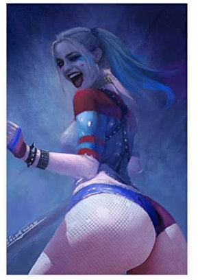 ARZARF Filmposter Harley Quinn, 4 Stück, Leinwand, Schlafzimmer, Dekoration, Sport, Landschaft, Büro, Raumdekoration, Geschenk, ohne Rahmen, 30 x 45 cm