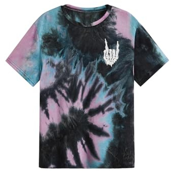 Verdusa Men's Tie Dye Short Sleeve Round Neck Tee Top Black Purple L