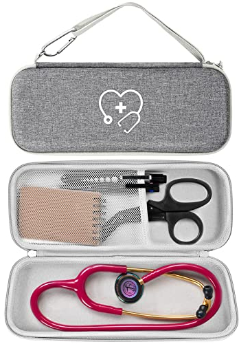 ProCase Stethoskop Tasche für 3M Littmann/Omron/ADC/Dixie EMS Stethoscope, Stoßfest Schutzhülle, Eva Reisetasche Aufbewahrungstasche, Tragetasche Case Etui Tragetasche mit Zubehör Halter –Grau