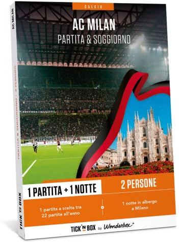 Tick&Box - Cofanetto Regalo - AC Milan Soggiorno - 1 Partita + 1 Notte - 2 Persone - Notte in Albergo a Milano