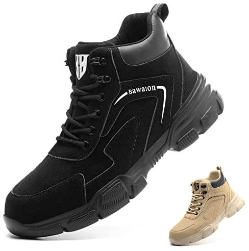 Botas de Seguridad para Hombre Mujer Impermeable Ligeras Zapatos de Seguridad con Punta de Acero Antideslizante Botas de Trabajo Negro 42 EU