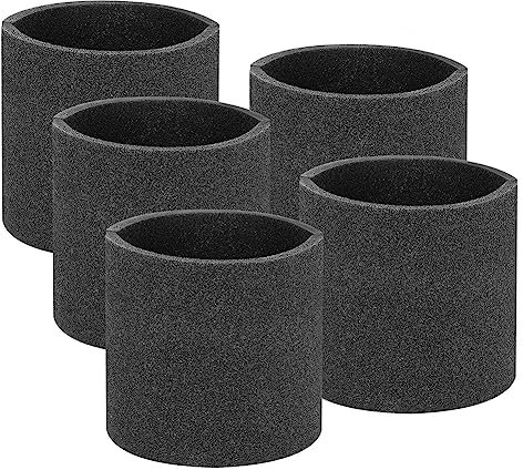 Jomewory 5 Stück Schaumstoffhülle, PU-Schwamm Schaumstofffilter Nassfilter, Wasserwaschbarer Wiederverwendbarer Schaumfilter für Shop-Vac Staubsauger, Schwarz Durchmesser 15cm, Höhe 16cm