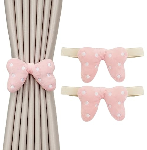 CULASIGN Vorhang Raffhalter, 2 Stück Raffhalter für Vorhänge,Wolken Sterne Seestern Vorhang Seil, Kinder Vorhanghalter Gardinenhalter für Kinderzimmer Vorhang (Rosa Schleife,2pcs)