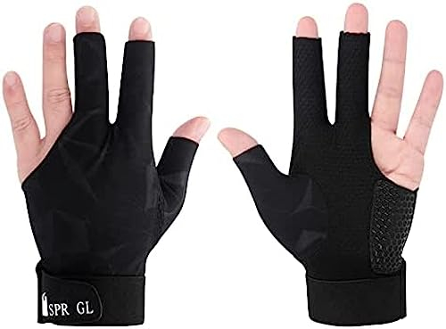 CIRC Professional Non-slip Billiard Gloves,High Elastic 3 Finger Billiard Pool Gloves,Snooker Cue Gloves For Men Women Left And Right Hand,Billiard Accessories,Black,Left Hand,Remarkable88