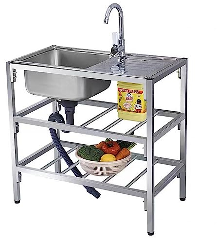 Fregadero De Cocina Independiente Fregadero Acero Inoxidable Fregadero De Cocina Comercial De 1 Compartimento de Acero Inoxidable con Banco De Trabajo para Bar Jardin Lavandería. (Color : Hot and col