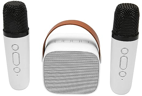 Mini Karaoke Machine Set, Portable Stereo Bluetooth Speaker with 2 Wireless Microphone for Kids Adults, Up to 512G Storage, Handheld Microphone for Home Party KTV (White)
