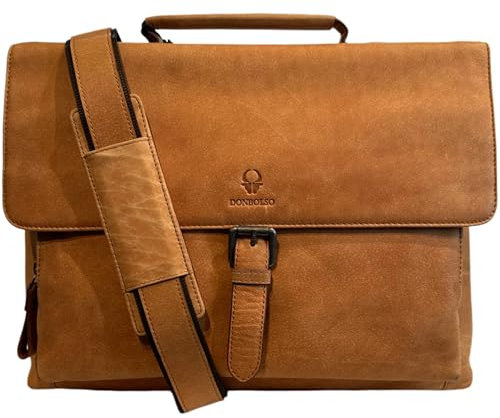 DONBOLSO Ledertasche für Herren - 9 Fächer, Magnetschnallen, verstellbarer Schulterriemen - Laptoptasche aus Leder - Aktentasche Vintage Premium-Material - Umhängetasche für Men - Braun - 38x8x30 cm