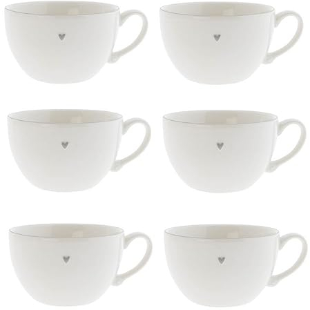 Bastion Collections 6er Set Suppentassen klein Heart weiß mit grauem Herz 13cm