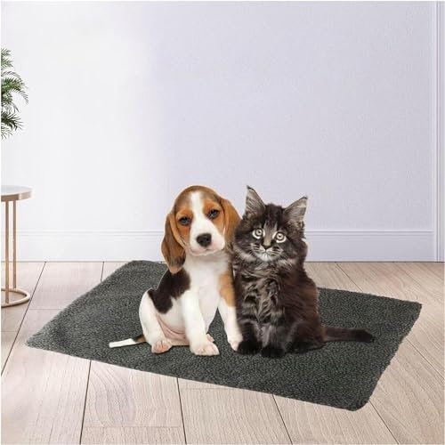 Self Heating Pet Blanket Pad Ideal For Cat/Dog Bed Medium, Soft & Cosy Faux Fur Animal Bed For Indoor Outdoor, Self Warming Thermal Pet Mat, Super Sheepskin Style (Medium–64X49Cm)