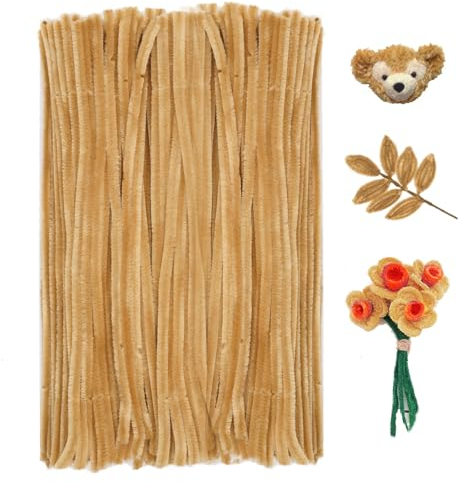 G2PLUS 100PCS Chenilla Tallos Limpia Pipas Alambre de Chenilla 6 mm × 30 cm Limpiapipas Manualidades Limpiador de Pipas para Manualidades y Decorar (Marrón Claro)