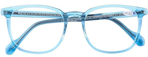 DOOViC Blaulichtfilter Lesebrille Damen 3.0 Rund Größe Gläser Blau Rahmen Computerbrille Lesehilfe mit Stärke