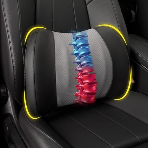 Lendenwirbelstützkissen, Memory-Schaum-Lendenkissen zur Schmerzlinderung im unteren Rücken, Auto-Rückenkissen zum Fahren, Lendenwirbelstütze für Auto, Bürostuhl, Rollstuhl - Schwarz und Grau