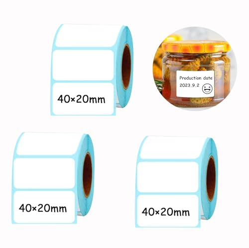 Firavggu 3000 Stk Thermo Etiketten Selbstklebend 3 Rollen Klebeetiketten zum Beschriften 40 * 20mm Beschriftungsetiketten Wasserdicht Haushaltsetiketten Aufkleber Thermo Etiketten für Büro Küche